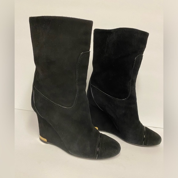 Louis Vuitton suede wedge boots heels black 36.5 - Picture 3 of 10